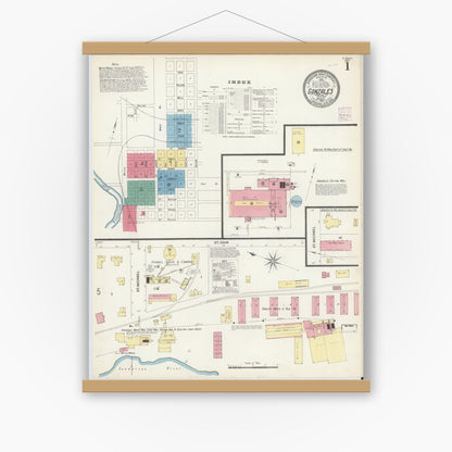 Old map wall art mockup — magnetic wood frame on white wall — Sanborn Fire Insurance Map from Gonzales, Gonzales County, Texas (1907) - Complete Map Set