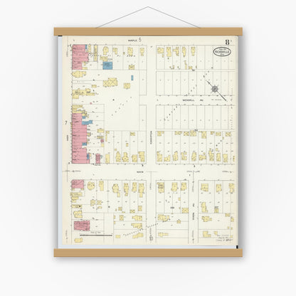 Old map wall art mockup — magnetic wood frame on white wall — Sanborn Fire Insurance Map from Hicksville, Defiance County, Ohio (1913), Sheet #0008