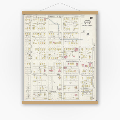 Old map wall art mockup — magnetic wood frame on white wall — Sanborn Fire Insurance Map from Champaign, Champaign County, Illinois (1915), Sheet #0019