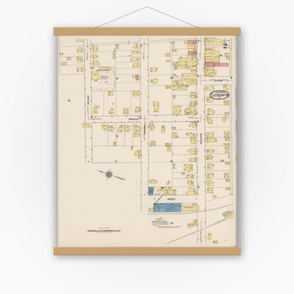 Old map wall art mockup — magnetic wood frame on white wall — Sanborn Fire Insurance Map from Cochranton, Crawford County, Pennsylvania (1922), Sheet #0002