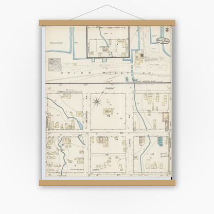 Old map wall art mockup — magnetic wood frame on white wall — Sanborn Fire Insurance Map from Ashland, Ashland County, Wisconsin (1884), Sheet #0002