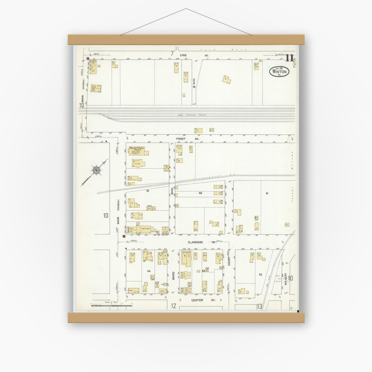 Old map wall art mockup — magnetic wood frame on white wall — Sanborn Fire Insurance Map from Winton, Lackawanna County, Pennsylvania (1912), Sheet #0011