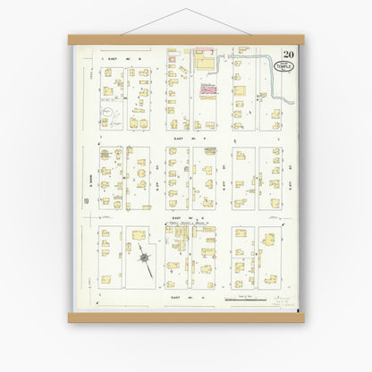 Old map wall art mockup — magnetic wood frame on white wall — Sanborn Fire Insurance Map from Temple, Bell County, Texas (1910), Sheet #0020