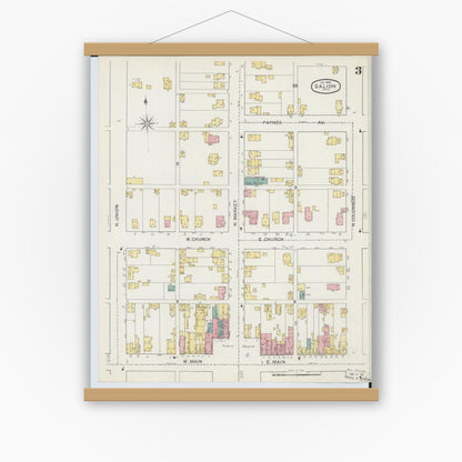 Old map wall art mockup — magnetic wood frame on white wall — Sanborn Fire Insurance Map from Galion, Crawford County, Ohio (1892), Sheet #0003