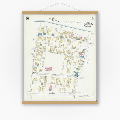 Old map wall art mockup — magnetic wood frame on white wall — Sanborn Fire Insurance Map from Saint Augustine, Saint John's County, Florida (1924), Sheet #0010
