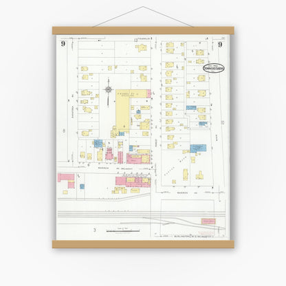 Old map wall art mockup — magnetic wood frame on white wall — Sanborn Fire Insurance Map from Downers Grove, Dupage County, Illinois (1927), Sheet #0009