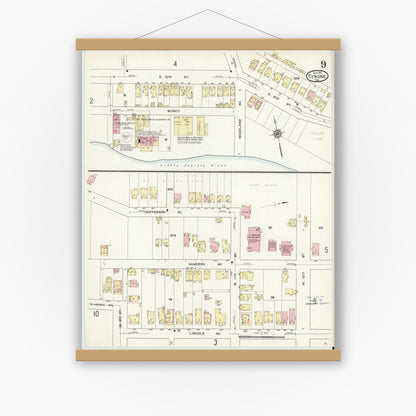 Old map wall art mockup — magnetic wood frame on white wall — Sanborn Fire Insurance Map from Tyrone, Blair County, Pennsylvania (1911), Sheet #0009