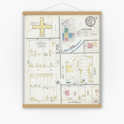 Old map wall art mockup — magnetic wood frame on white wall — Sanborn Fire Insurance Map from Mount Carmel, Wabash County, Illinois (1892) - Complete Map Set