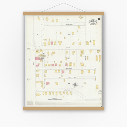 Old map wall art mockup — magnetic wood frame on white wall — Sanborn Fire Insurance Map from Fort Plain, Montgomery County, New York (1906), Sheet #0003