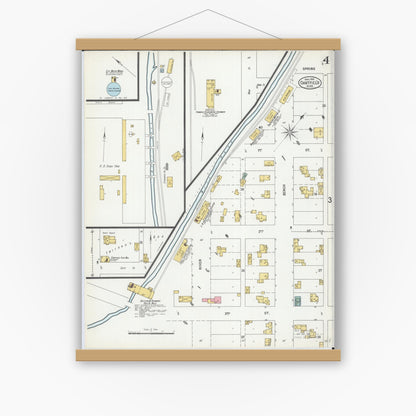 Old map wall art mockup — magnetic wood frame on white wall — Sanborn Fire Insurance Map from Chatfield, Fillmore And Olmsted Counties, Minnesota (1900), Sheet #0004