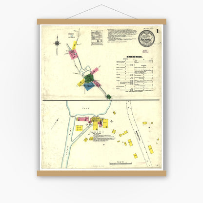 Old map wall art mockup — magnetic wood frame on white wall — Sanborn Fire Insurance Map from Rochdale, Worcester County, Massachusetts (1911), Sheet #0001