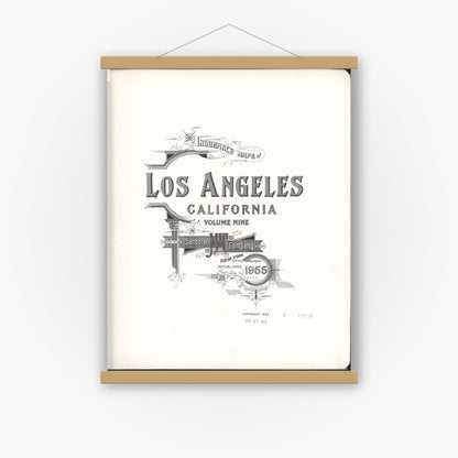 Old map wall art mockup — magnetic wood frame on white wall — Sanborn Fire Insurance Map from Los Angeles, Los Angeles County, California (1955), Sheet #0001