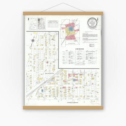 Old map wall art mockup — magnetic wood frame on white wall — Sanborn Fire Insurance Map from Osgood, Ripley County, Indiana (1941) - Complete Map Set