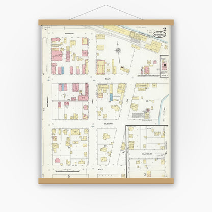 Old map wall art mockup — magnetic wood frame on white wall — Sanborn Fire Insurance Map from Kewaunee, Kewaunee County, Wisconsin (1911), Sheet #0002