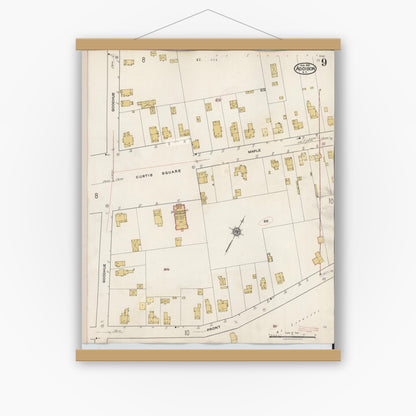 Old map wall art mockup — magnetic wood frame on white wall — Sanborn Fire Insurance Map from Addison, Steuben County, New York (1945), Sheet #0009