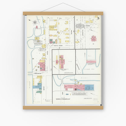 Old map wall art mockup — magnetic wood frame on white wall — Sanborn Fire Insurance Map from Constantine, Saint Joseph County, Michigan (1909), Sheet #0005