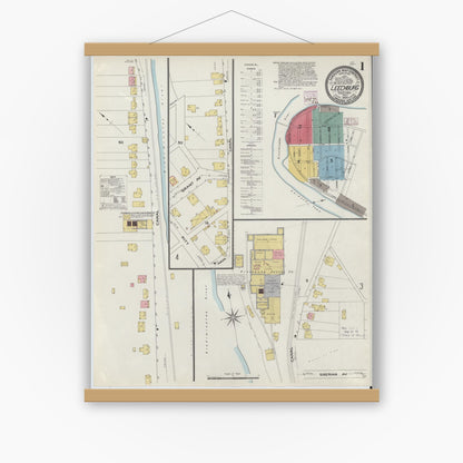 Old map wall art mockup — magnetic wood frame on white wall — Sanborn Fire Insurance Map from Leechburg, Armstrong County, Pennsylvania (1909) - Complete Map Set
