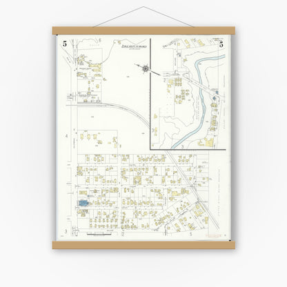 Old map wall art mockup — magnetic wood frame on white wall — Sanborn Fire Insurance Map from Wahiawa, Honolulu County, Hawaii (1942), Sheet #0005