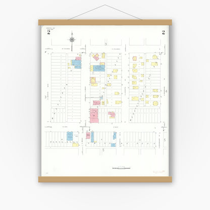 Old map wall art mockup — magnetic wood frame on white wall — Sanborn Fire Insurance Map from Griffith, Lake County, Indiana (1943), Sheet #0002