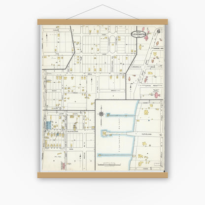 Old map wall art mockup — magnetic wood frame on white wall — Sanborn Fire Insurance Map from Clearwater, Pinellas County, Florida (1917), Sheet #0006