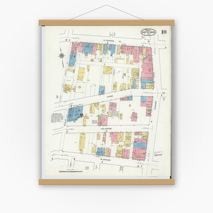 Old map wall art mockup — magnetic wood frame on white wall — Sanborn Fire Insurance Map from Sault Sainte Marie, Chippewa County, Michigan (1915), Sheet #0010