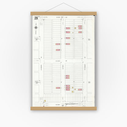 Old map wall art mockup — magnetic wood frame on white wall — Sanborn Fire Insurance Map from Chicago, Cook County, Illinois (1920), Sheet #0029
