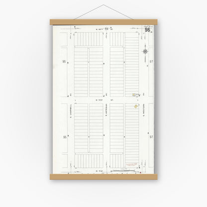 Old map wall art mockup — magnetic wood frame on white wall — Sanborn Fire Insurance Map from Chicago, Cook County, Illinois (1920), Sheet #0096