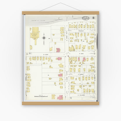 Old map wall art mockup — magnetic wood frame on white wall — Sanborn Fire Insurance Map from Alliance, Stark County, Ohio (1911), Sheet #0008
