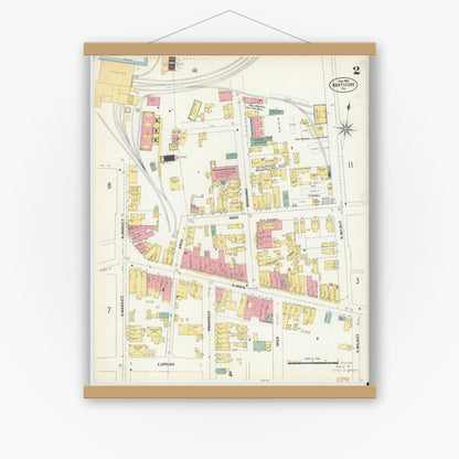 Old map wall art mockup — magnetic wood frame on white wall — Sanborn Fire Insurance Map from Nanticoke, Luzerne County, Pennsylvania (1903), Sheet #0002