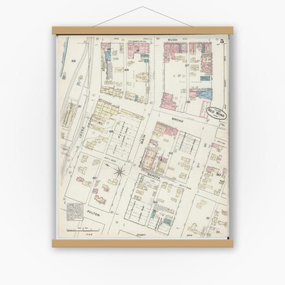 Old map wall art mockup — magnetic wood frame on white wall — Sanborn Fire Insurance Map from Red Wing, Goodhue County, Minnesota (1884), Sheet #0005