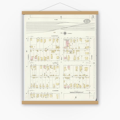 Old map wall art mockup — magnetic wood frame on white wall — Sanborn Fire Insurance Map from Du Quoin, Perry County, Illinois (1910), Sheet #0007