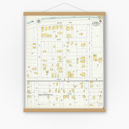 Old map wall art mockup — magnetic wood frame on white wall — Sanborn Fire Insurance Map from Miami, Dade County, Florida (1903), Sheet #0006