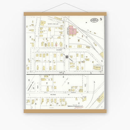 Old map wall art mockup — magnetic wood frame on white wall — Sanborn Fire Insurance Map from Cloverdale, Sonoma County, California (1911), Sheet #0005