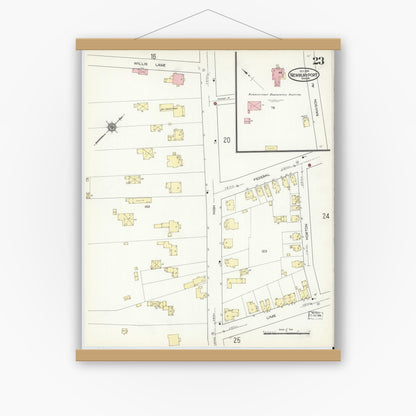 Old map wall art mockup — magnetic wood frame on white wall — Sanborn Fire Insurance Map from Newburyport, Essex County, Massachusetts (1914), Sheet #0023