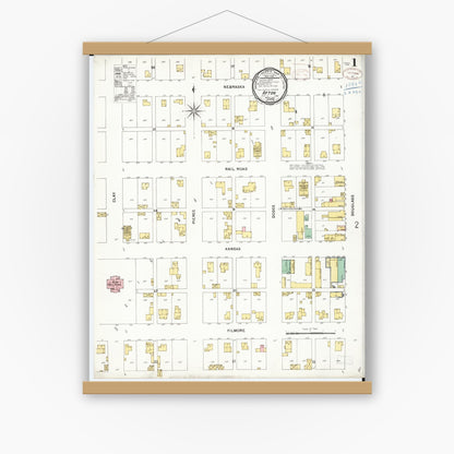 Old map wall art mockup — magnetic wood frame on white wall — Sanborn Fire Insurance Map from Afton, Union County, Iowa (1899) â€” Complete Set