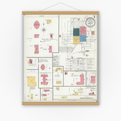 Old map wall art mockup — magnetic wood frame on white wall — Sanborn Fire Insurance Map from Liberty, Clay County, Missouri (1906) - Complete Map Set