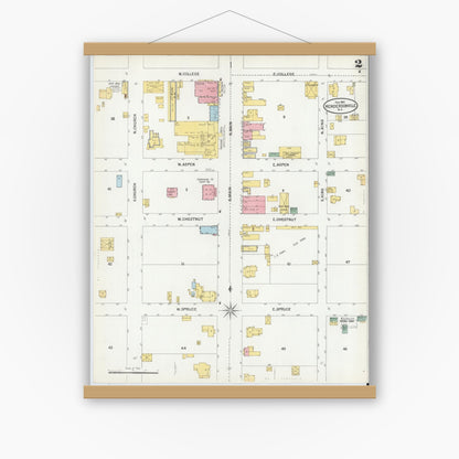 Old map wall art mockup — magnetic wood frame on white wall — Sanborn Fire Insurance Map from Hendersonville, Henderson County, North Carolina (1901), Sheet #0002