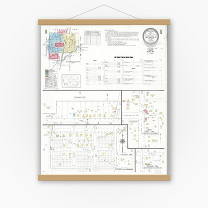 Old map wall art mockup — magnetic wood frame on white wall — Sanborn Fire Insurance Map from Griswold, Cass County, Iowa (1948) â€” Complete Set