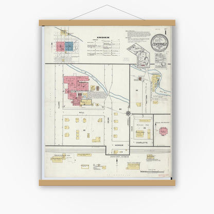 Old map wall art mockup — magnetic wood frame on white wall — Sanborn Fire Insurance Map from Centreville, Saint Joseph County, Michigan (1921) - Complete Map Set