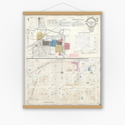 Old map wall art mockup — magnetic wood frame on white wall — Sanborn Fire Insurance Map from Chesterton, Porter County, Indiana (1951) - Complete Map Set