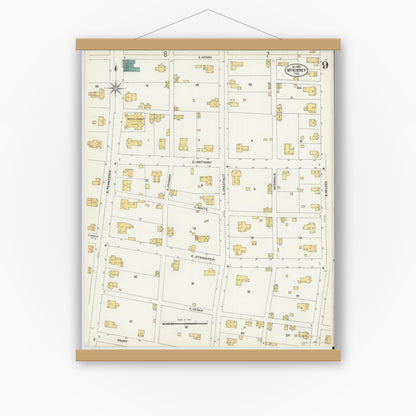 Old map wall art mockup — magnetic wood frame on white wall — Sanborn Fire Insurance Map from McKinney, Collin County, Texas (1902), Sheet #0009