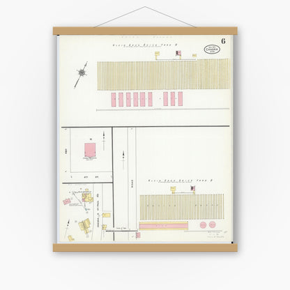 Old map wall art mockup — magnetic wood frame on white wall — Sanborn Fire Insurance Map from Chaska, Carver County, Minnesota (1910), Sheet #0006
