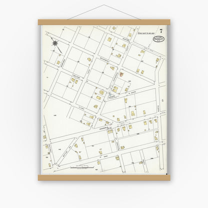Old map wall art mockup — magnetic wood frame on white wall — Sanborn Fire Insurance Map from Hamlet, Richmond County, North Carolina (1920), Sheet #0007