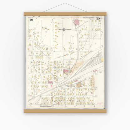 Old map wall art mockup — magnetic wood frame on white wall — Sanborn Fire Insurance Map from Trenton, Grundy County, Missouri (1948), Sheet #0010