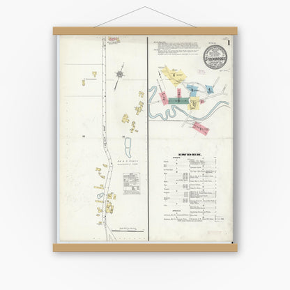 Old map wall art mockup — magnetic wood frame on white wall — Sanborn Fire Insurance Map from Stockbridge, Berkshire County, Massachusetts (1911) - Complete Map Set