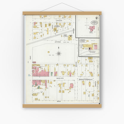 Old map wall art mockup — magnetic wood frame on white wall — Sanborn Fire Insurance Map from Kansas, Edgar County, Illinois (1899), Sheet #0002
