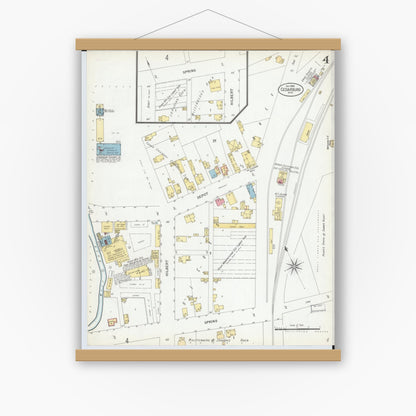 Old map wall art mockup — magnetic wood frame on white wall — Sanborn Fire Insurance Map from Cedarburg, Ozaukee County, Wisconsin (1900), Sheet #0004