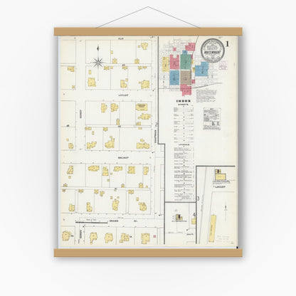 Old map wall art mockup — magnetic wood frame on white wall — Sanborn Fire Insurance Map from Whitewright, Grayson County, Texas (1905) - Complete Map Set