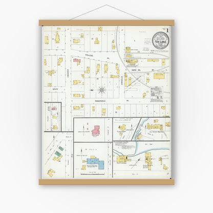 Old map wall art mockup — magnetic wood frame on white wall — Sanborn Fire Insurance Map from Fox Lake, Dodge County, Wisconsin (1904) - Complete Map Set
