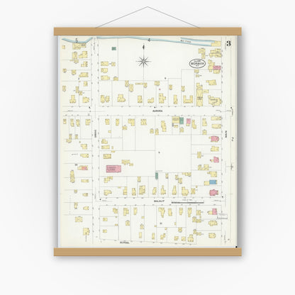 Old map wall art mockup — magnetic wood frame on white wall — Sanborn Fire Insurance Map from Moravia, Cayuga County, New York (1908), Sheet #0003